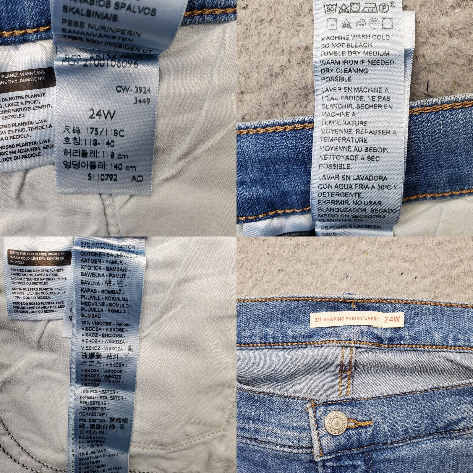 Levi's Levi's 311 Shaping Skinny Capri Jeans Womens 24W Blue Denim Stretch Whiskered Capri Jeans 24W Womens Levi's Shirt Shirt Size 42" / US 20 - 8 Thumbnail