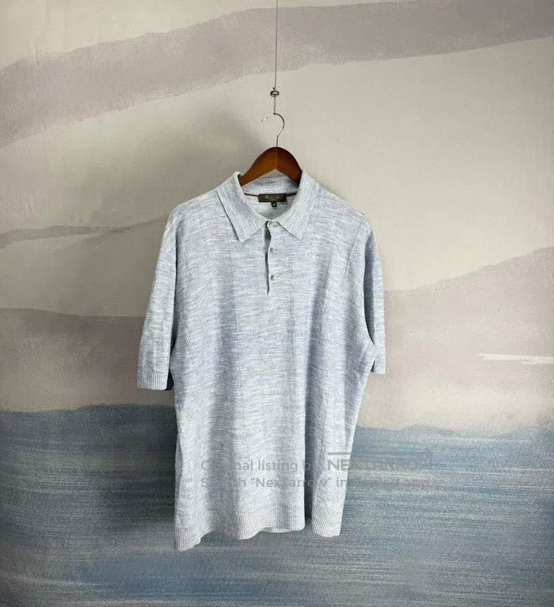 Loro Piana Loro Piana Smog blue linen bamboo-texture polo short-sleev Size US XL / EU 56 / 4 - 1 Thumbnail