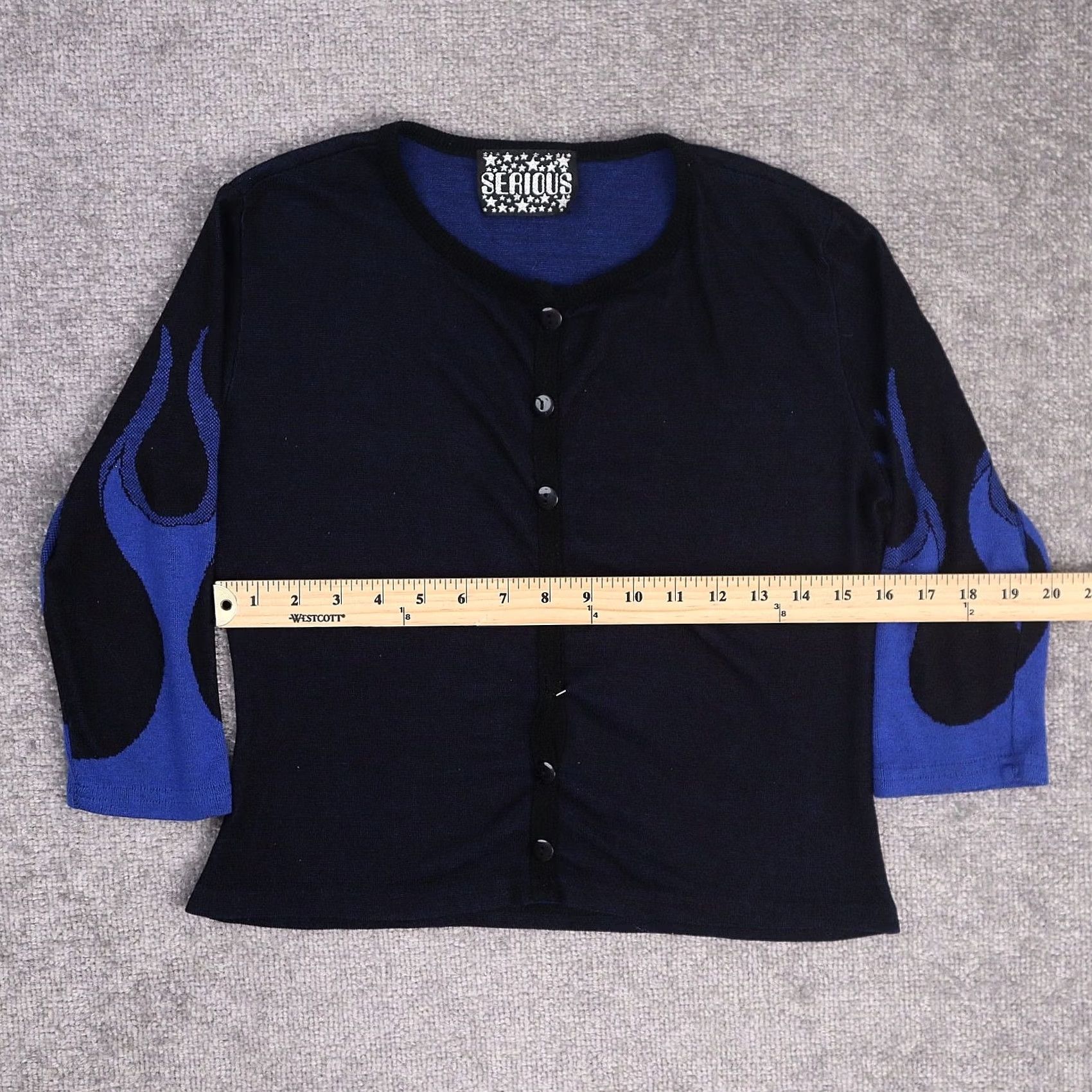 Vintage VINTAGE Y2K Black Blue Flames Cardigan Sweater Small Long Sleeve Button-Up Women Size S / US 4 / IT 40 - 4 Thumbnail