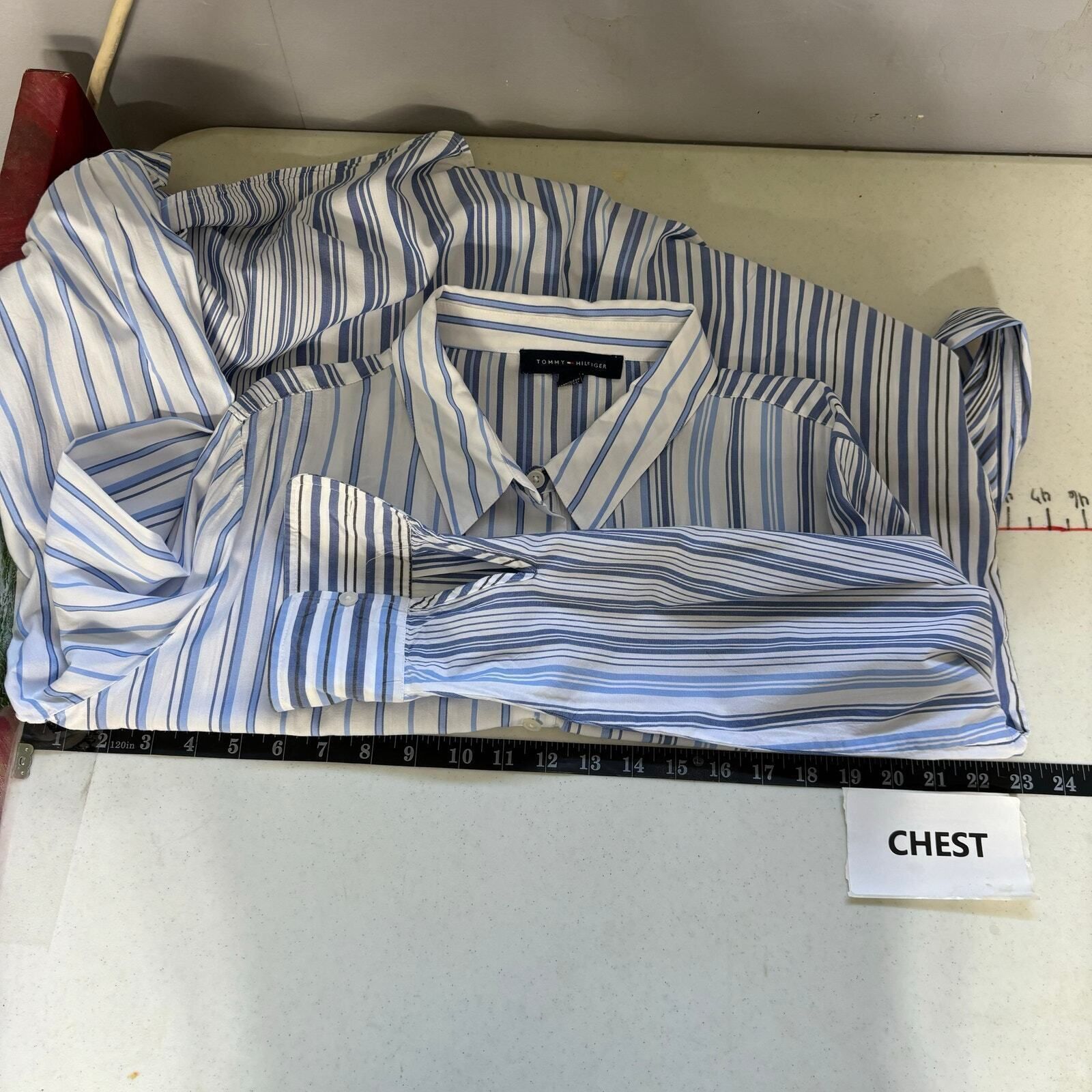 Tommy Hilfiger Tommy Hilfiger Shirt Women's XL Blue White Striped Button Do Size XL / US 12-14 / IT 48-50 - 5 Thumbnail