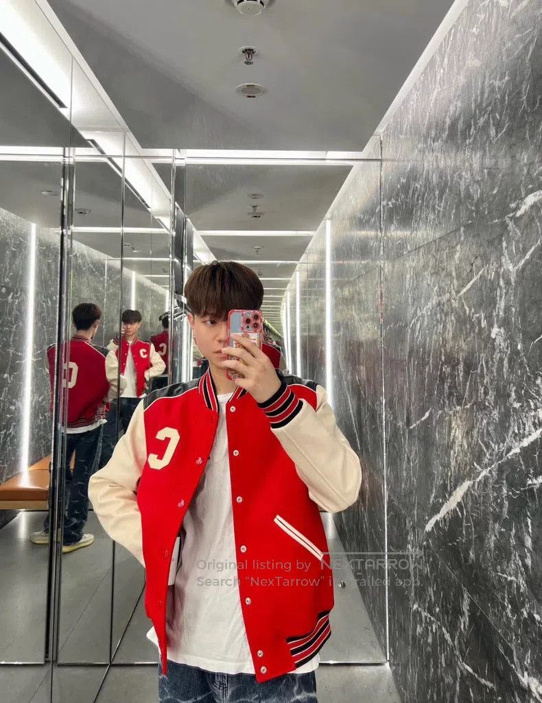 Celine CELINE Red Leather Sleeve Baseball Jacket Size US M / EU 48-50 / 2 - 6 Thumbnail