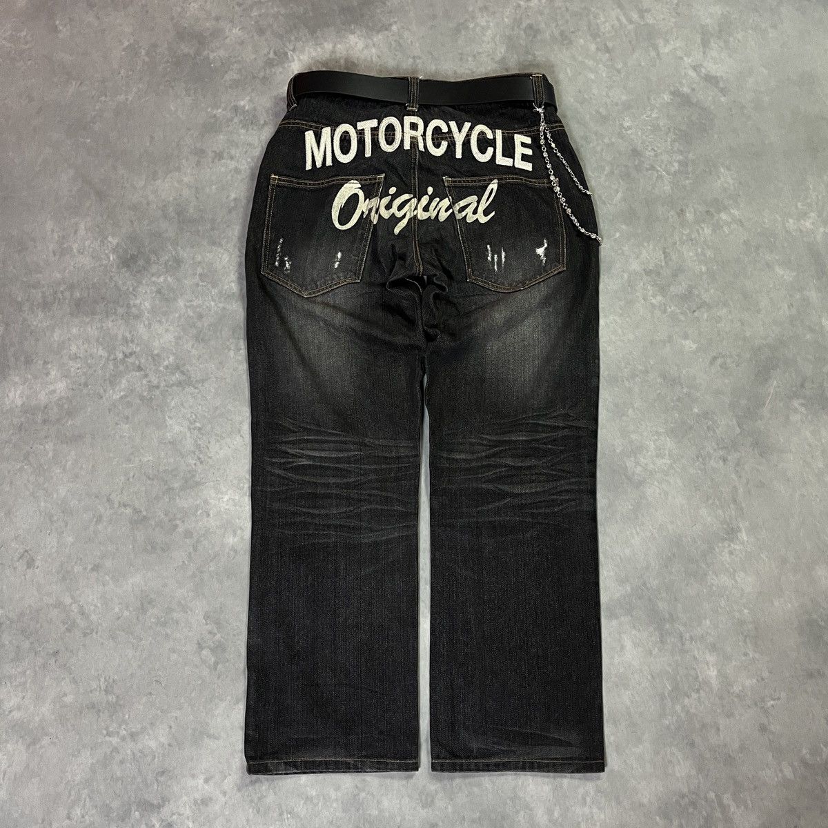 Japanese Brand Nylaus Japanese Motorcycle Dark Wash Distressed Biker Denim Size US 33 - 9 Thumbnail