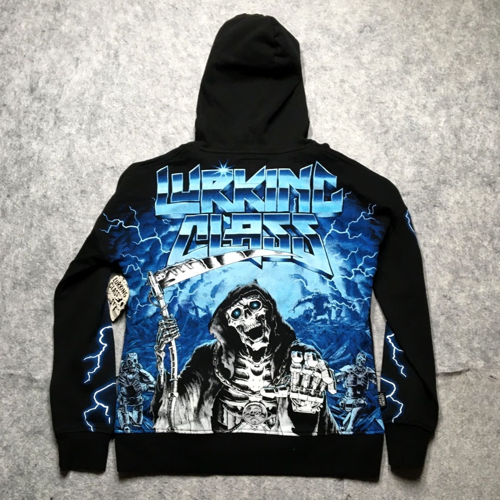 Vintage Lurking Class Hoodie Mens Small Black Mega Print Lightning Skull Graphic Print Hooded Pullover Skeleton Grunge Streetwear 90s Mens Size US S / EU 44-46 / 1 - 2 Thumbnail