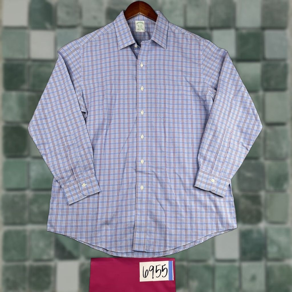 Brooks Brothers Brooks Brothers Classic Shirt Blue Plaid Non-Iron Button Up Long Sleeve Mens Dress Shirt 17 Regular Blue Mens Size US XL / EU 56 / 4 - 1 Thumbnail
