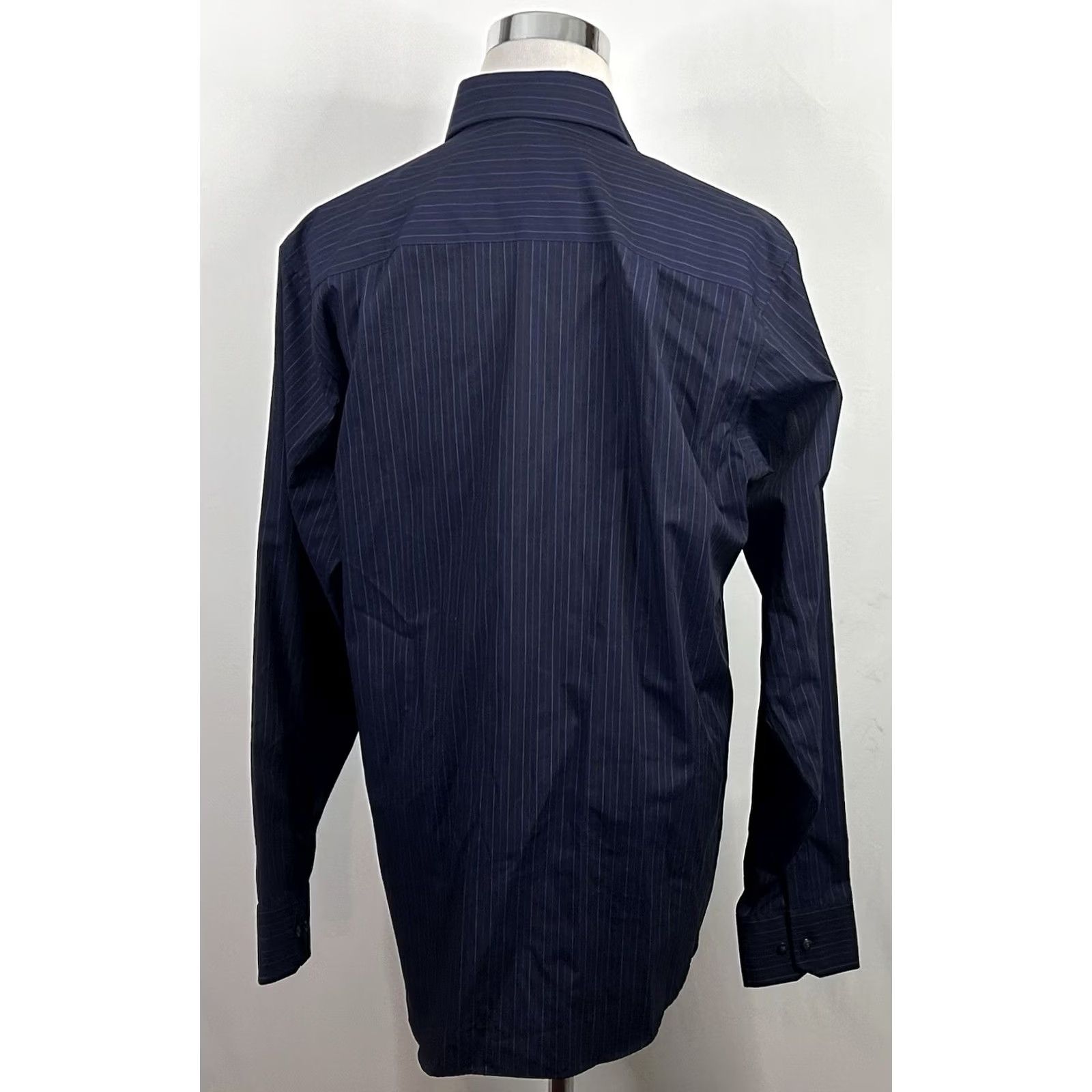 Vintage Donald J Trump Dress Shirt 16.5 36/37 Non Iron Navy Blue Striped 100% Cotton Mens Size 46R - 5 Thumbnail