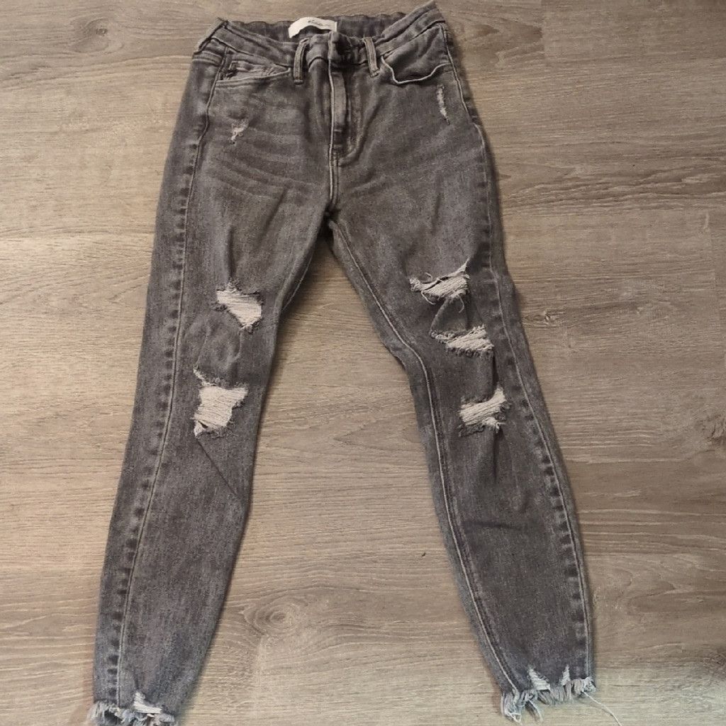 Other Kancan Gray Black Distressed Raw Hem Jeans Size 7/27 Size 25" / US 0 / IT 36 - 1 Thumbnail