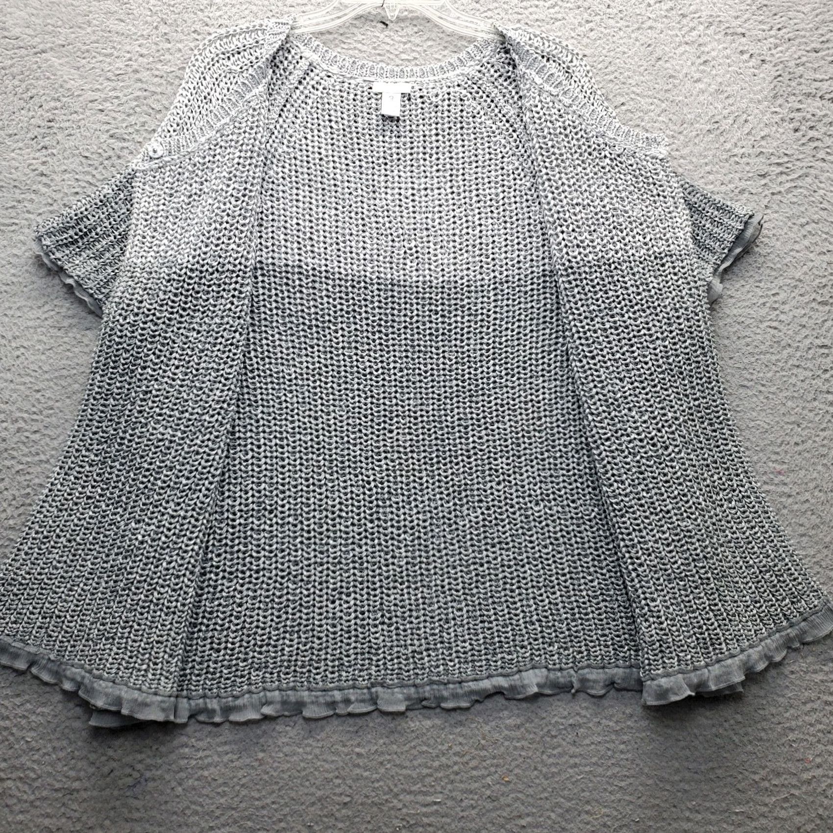 Vintage Chico's Cardigan Womens Size: Womens Size 3 Gray Knit Short Sleeve Open-Crochet Snap Front Cardigan Womens Mens Size XS / US 0-2 / IT 36-38 - 7 Thumbnail