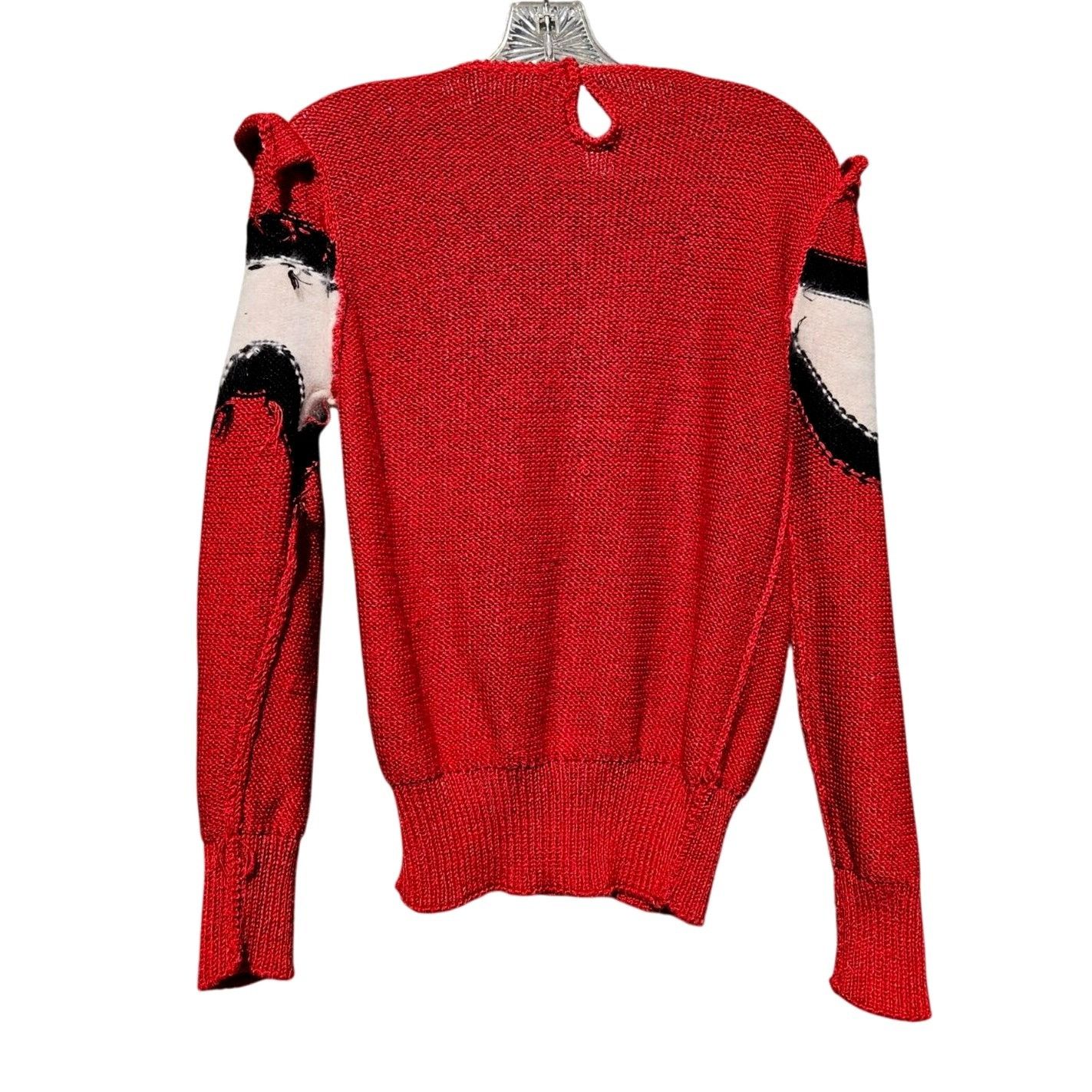Vintage Vintage 80s Red Black Ivory Wave Knit Puff Shoulder Sweater Size S / US 4 / IT 40 - 8 Thumbnail