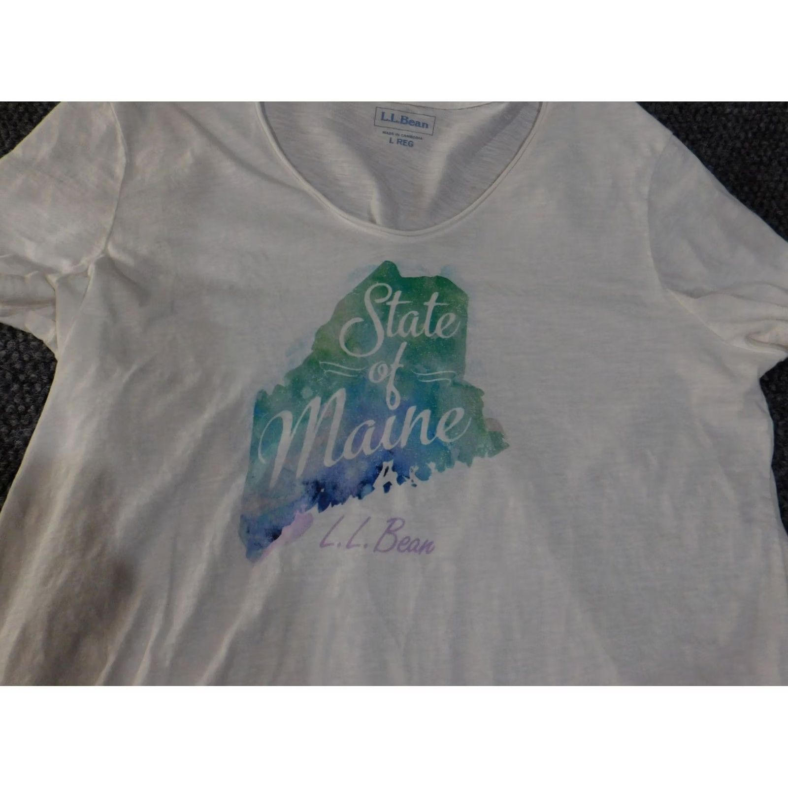 Vintage LL Bean shirt Womens Large White State of Maine graphic v-neck blouse Size L / US 10 / IT 46 - 7 Thumbnail