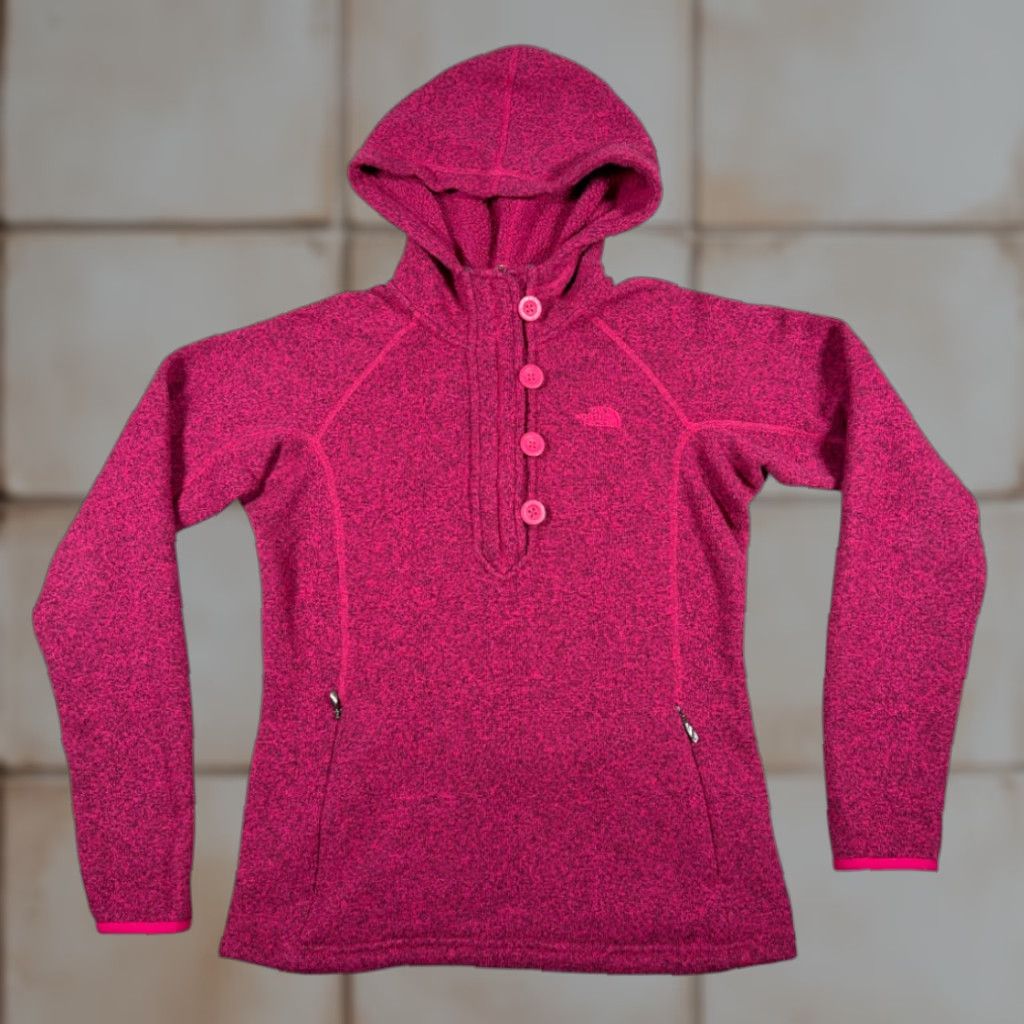 The North Face The North Face Sweater Womens M Pink Heather Hooded Mock Neck Gorpcore Buttons Pockets Raglan Sleeve Pullover Fleece Logo Size M / US 6-8 / IT 42-44 - 1 Thumbnail