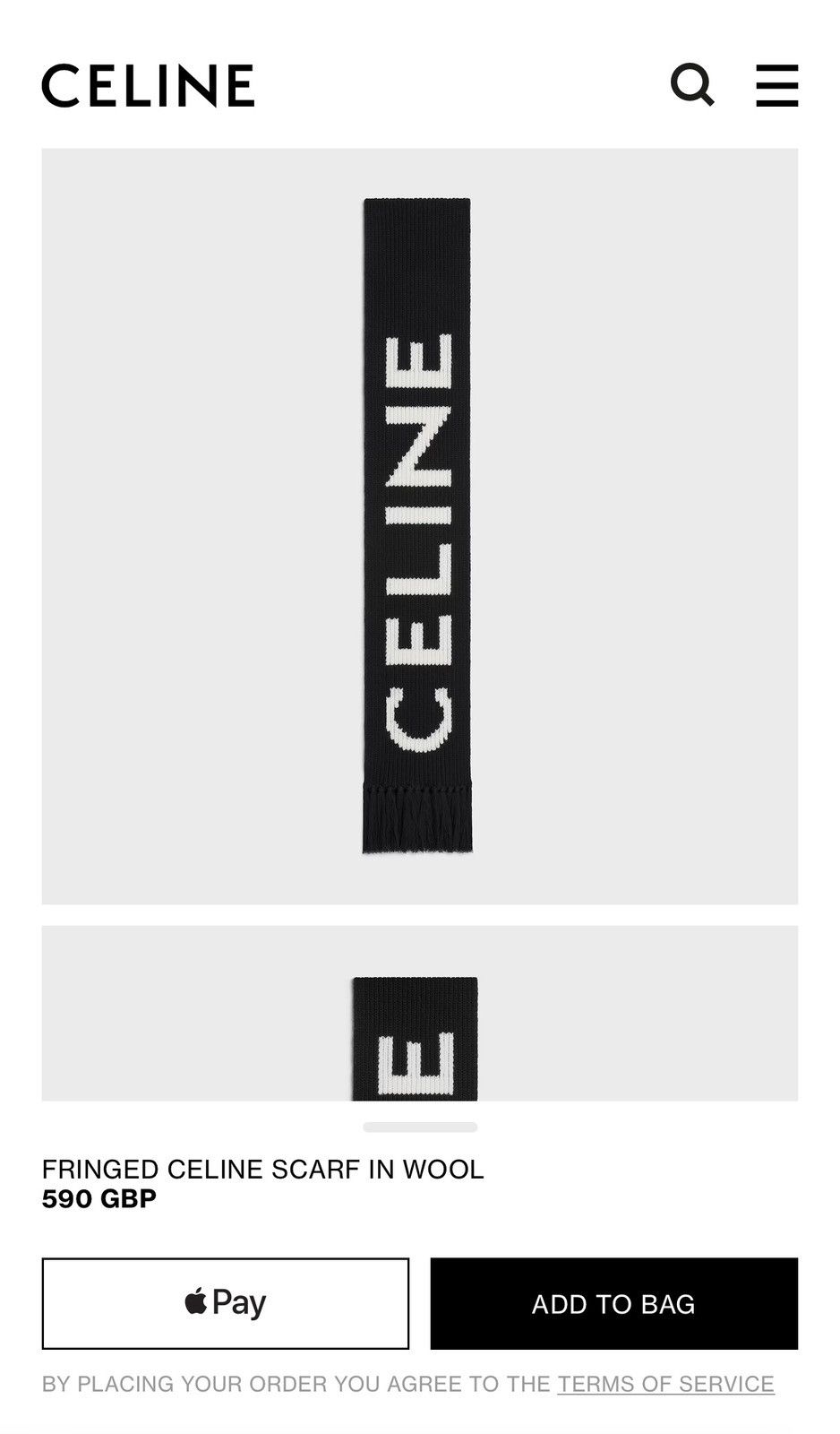 Celine $850 Celine black white logo scarf fringed in wool Sample Size ONE SIZE - 11 Thumbnail