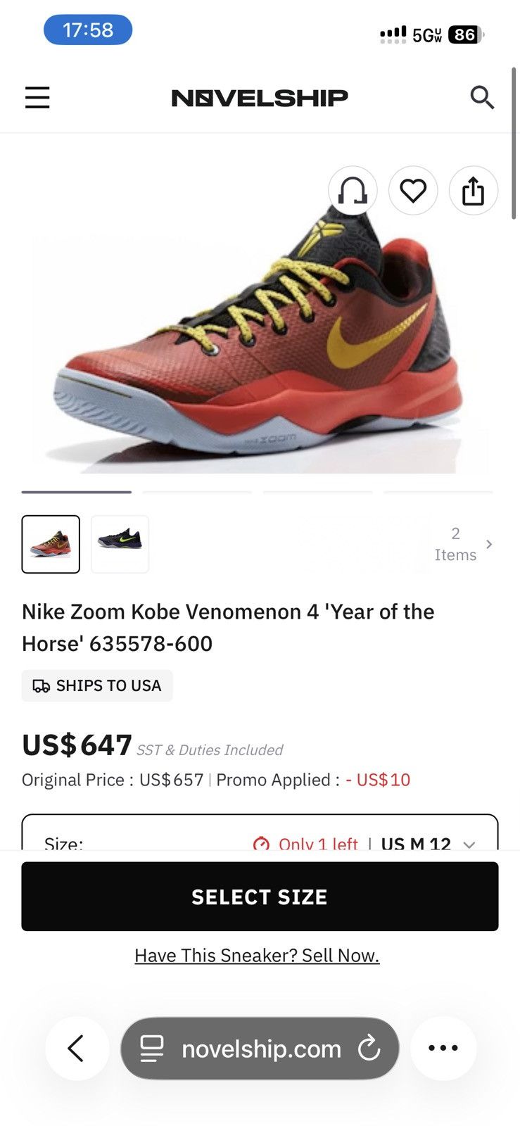 Nike Nike Zoom Kobe Venomenon 4 'Year of the Horse' 635578-600 Size US 12 / EU 45 - 7 Thumbnail