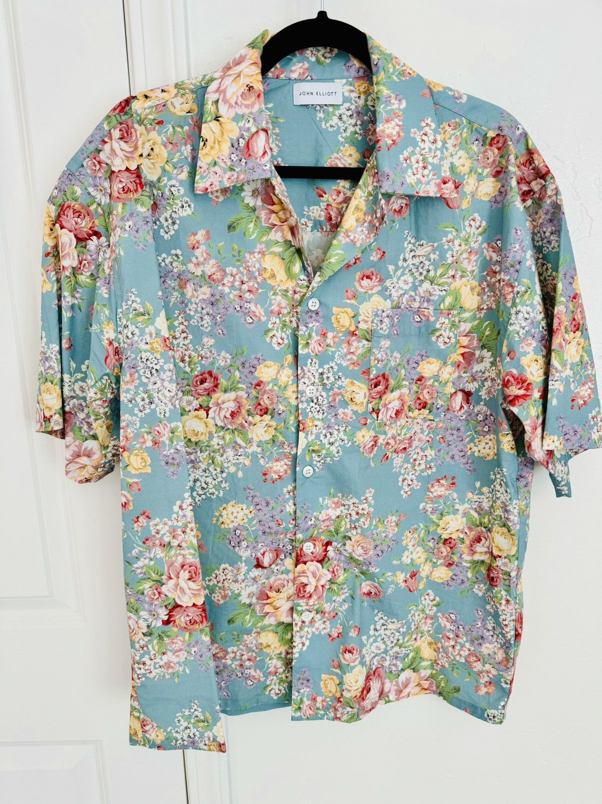 image of John Elliott Grail! Je Camp Ss (Blue Tuscan Floral) in Beige, Men's (Size Medium)