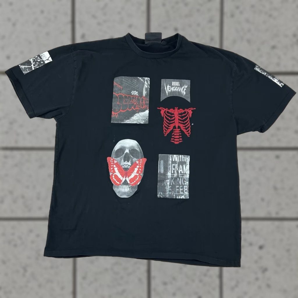Vintage VINTAGE Rebel T-Shirt Mens 2XL Black Short Sleeve Graphic Print Butterfly Skull Graffiti Pim? Size US XXL / EU 58 / 5 - 1 Thumbnail