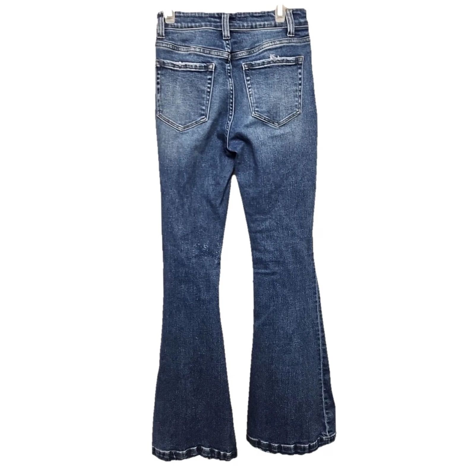 Vintage Zenana Womens High Rise Flare Jeans Size 24 Button Fly Distressed Stretch Denim Blue 29 Inseam Regular Rise Jeans Womens 24 Regular XS? Size 42" / US 20 - 4 Thumbnail