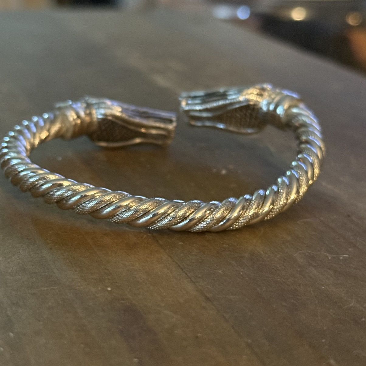 Other Silver tone Viking dragon head twisted cuff bangle bracelet Size ONE SIZE - 5 Thumbnail