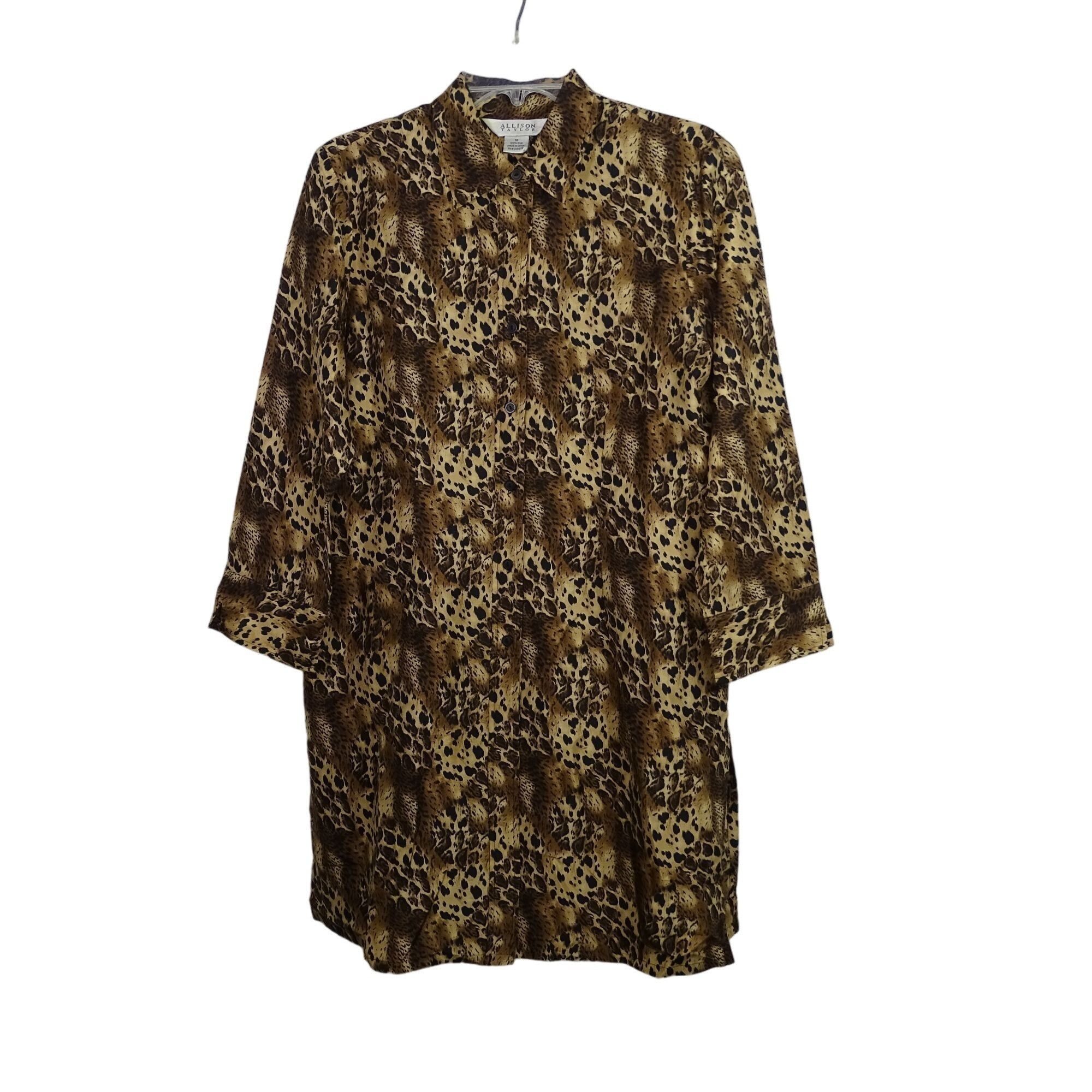 Vintage Allison Taylor Leopard An Print Silk Shirt Dress Size M Size M / US 6-8 / IT 42-44 - 2 Thumbnail