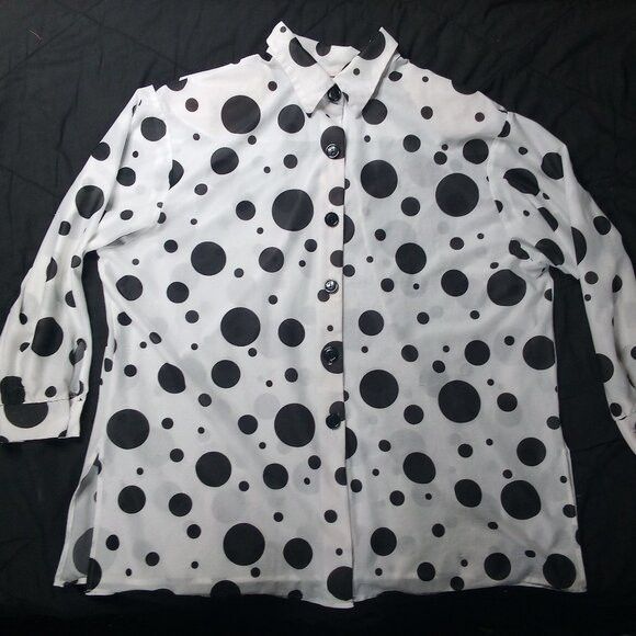 Vintage Vintage Black Polka Dots Polyester Disco Shirt Size XXL / US 16-18 / IT 52-54 - 2 Thumbnail