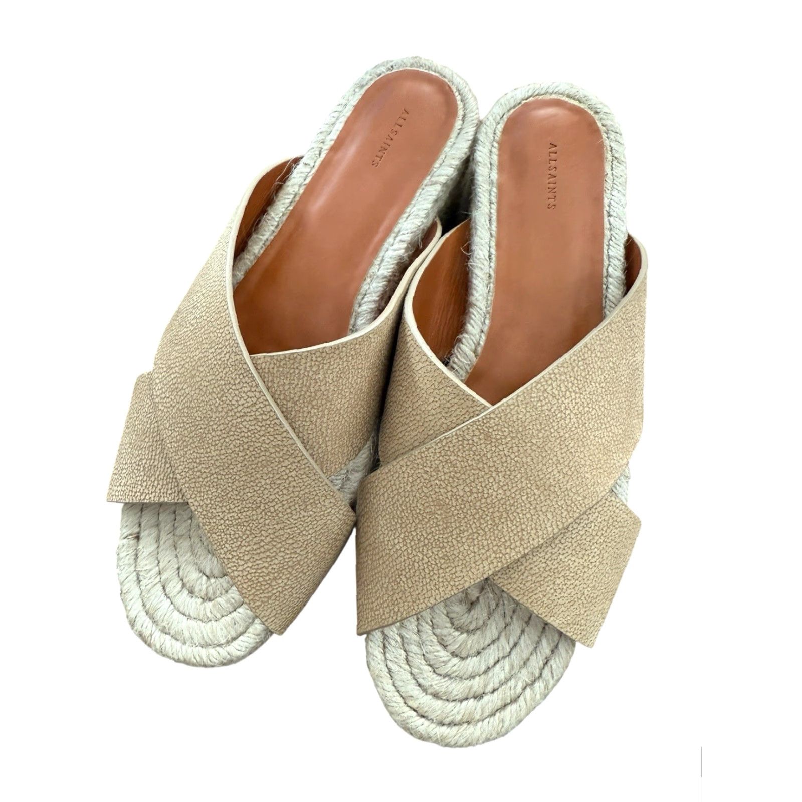 Allsaints ALLSAINTS Harlem Espadrille Platform Slides Tan Leather Size 39 US 8 EUC Women Leather Cushioned Non-Slip Vintage No Size US 8 / IT 38 - 3 Thumbnail