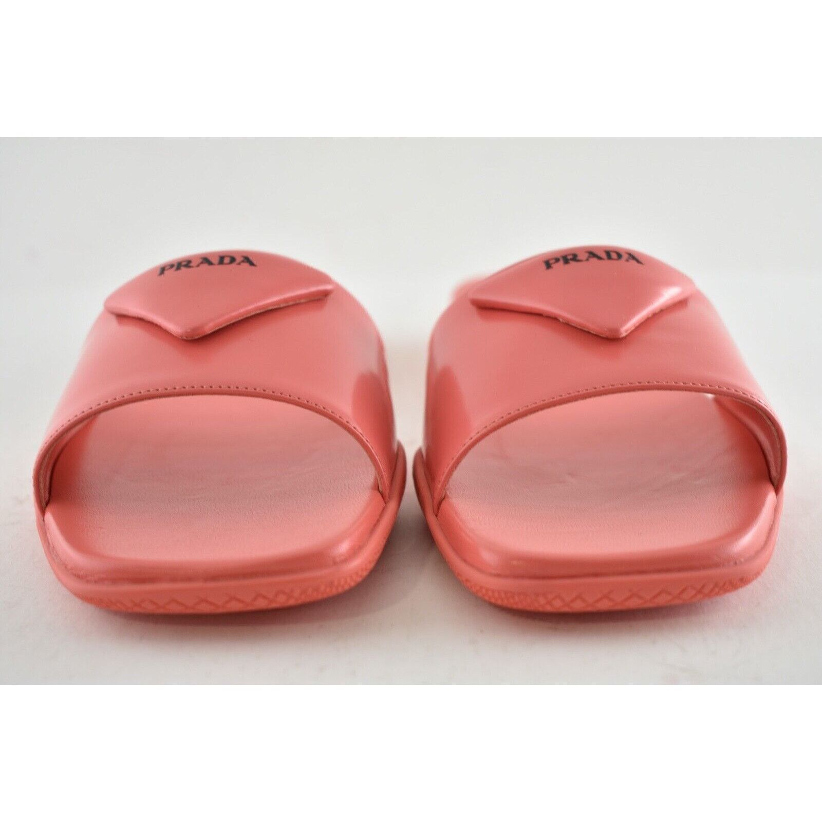 Prada Prada Corallo Red Rubber Leather Triangle Logo Slide Sandal Size US 9.5 / IT 39.5 - 5 Thumbnail