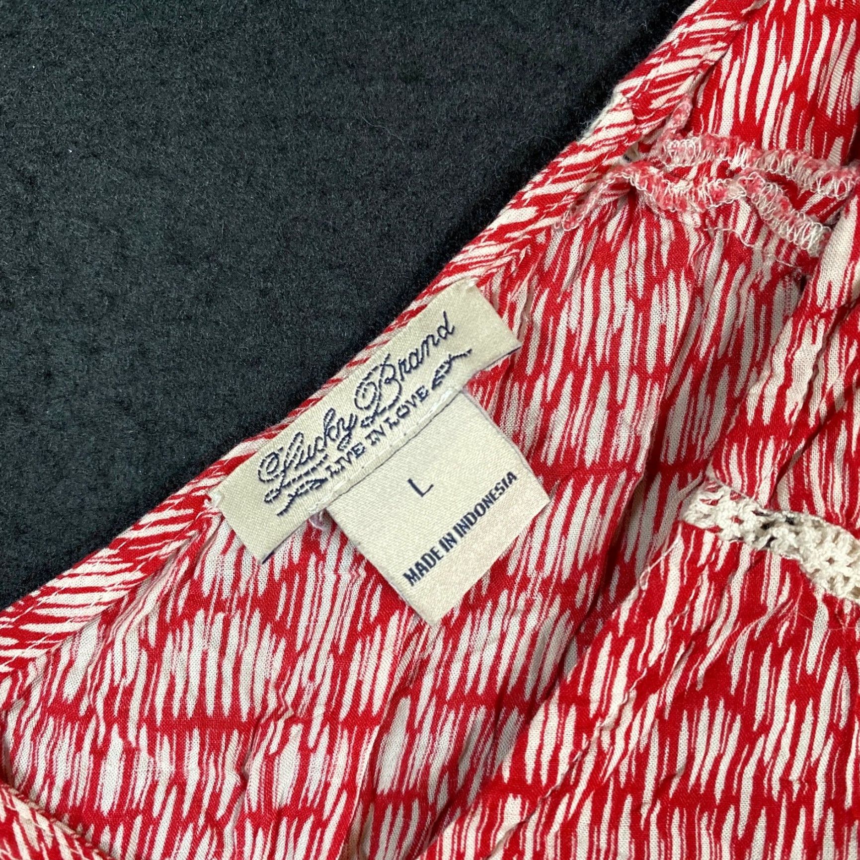 Lucky Brand Lucky Brand Womens Tank Red White Geometric Stripe V-Neck Sleeveless L Shirt Size L / US 10 / IT 46 - 4 Thumbnail
