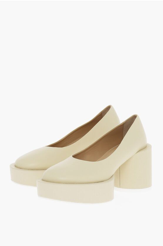 image of Maison Margiela Mm6 Decolletè In Pelle Con Plateau Tacco 8Cm Shoes in Beige, Women's