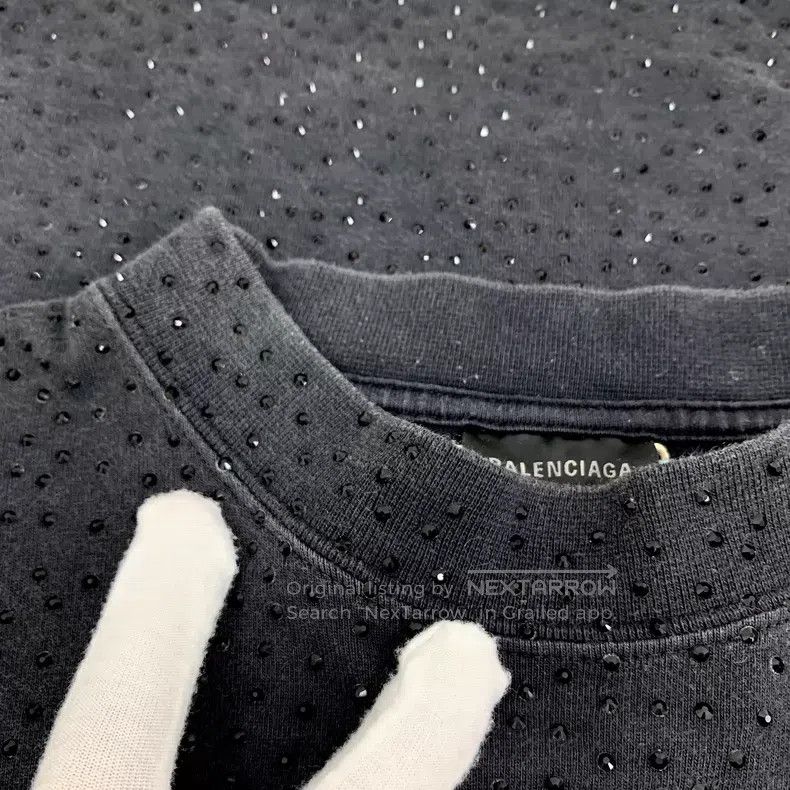 Balenciaga Balenciaga Black Full Rhinestone Design Cotton Round Neck Size US M / EU 48-50 / 2 - 9 Thumbnail