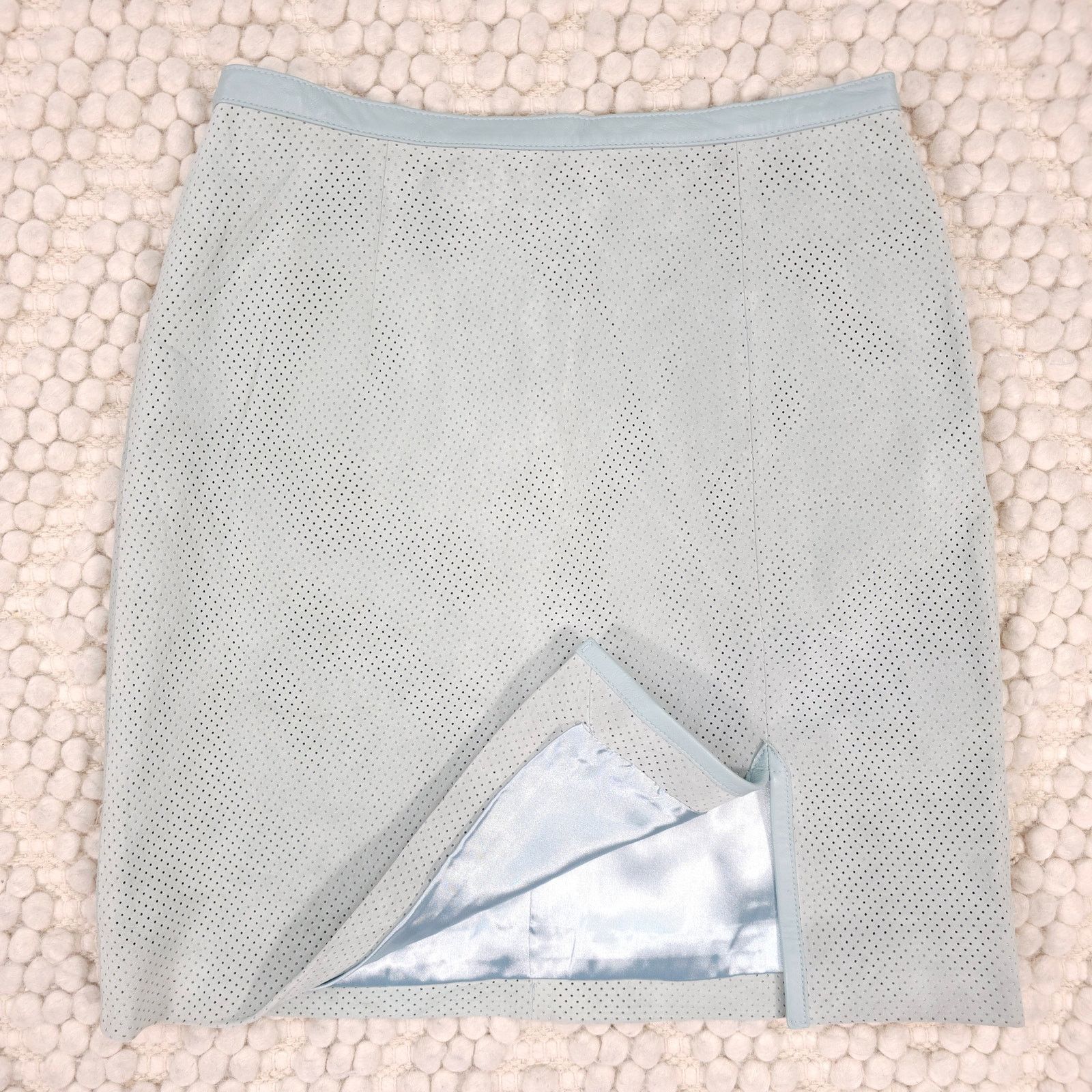 Other Vintage Paolo Santini Perforated Suede Leather Skirt Blue Size 29" - 7 Thumbnail