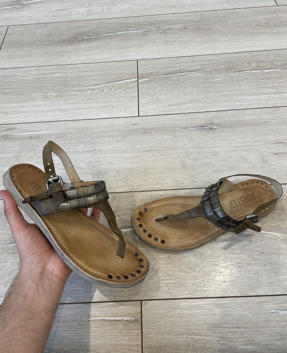 A.S.98 A.S.98 Airstep Gray Beige Silver Leather Italian Sandals Size US 9 / IT 39 - 1 Thumbnail