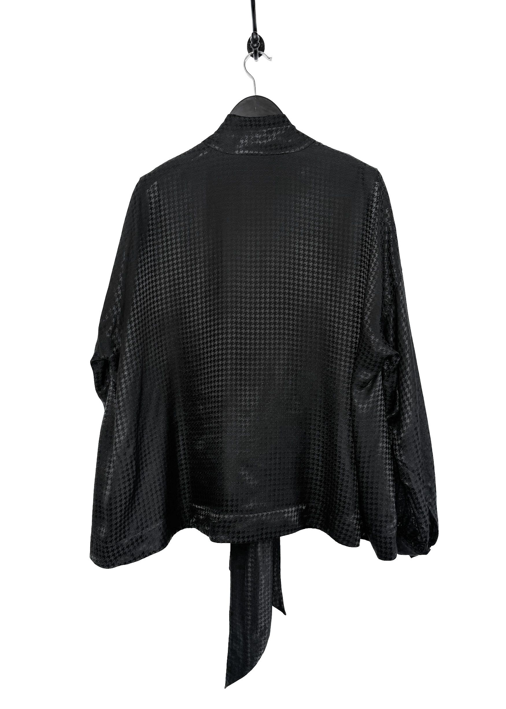 Balenciaga Balenciaga 2020 Black Satin Houndstooth Tie Neck Bow Blouse Size S / US 4 / IT 40 - 4 Thumbnail