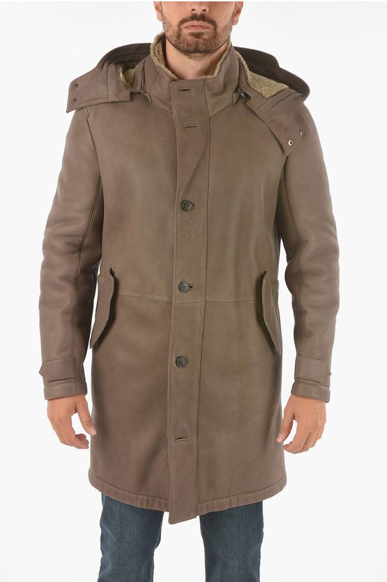 image of Corneliani Id Leather Outerwear Jacket With Removable Hood in Brown, Men's (Size 2XL)