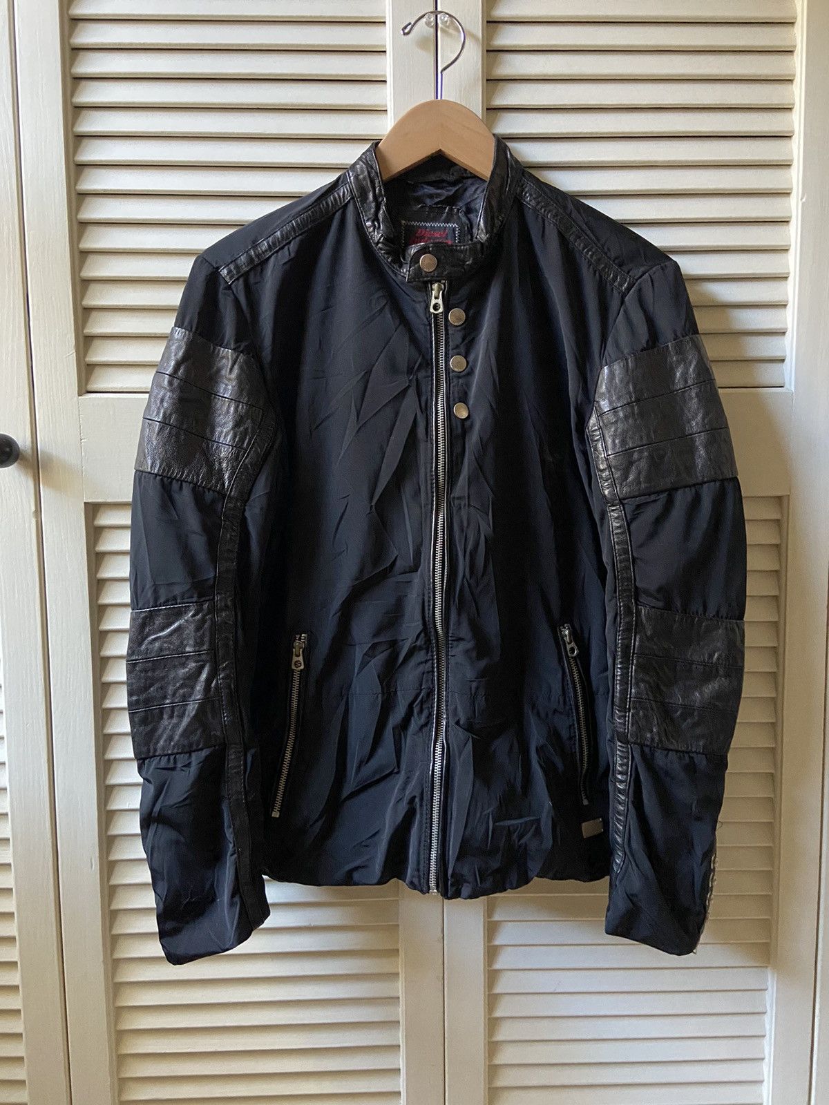 image of Vintage Y2K Diesel Industry Black Leather Moto Style Jacket, Men's (Size Small)