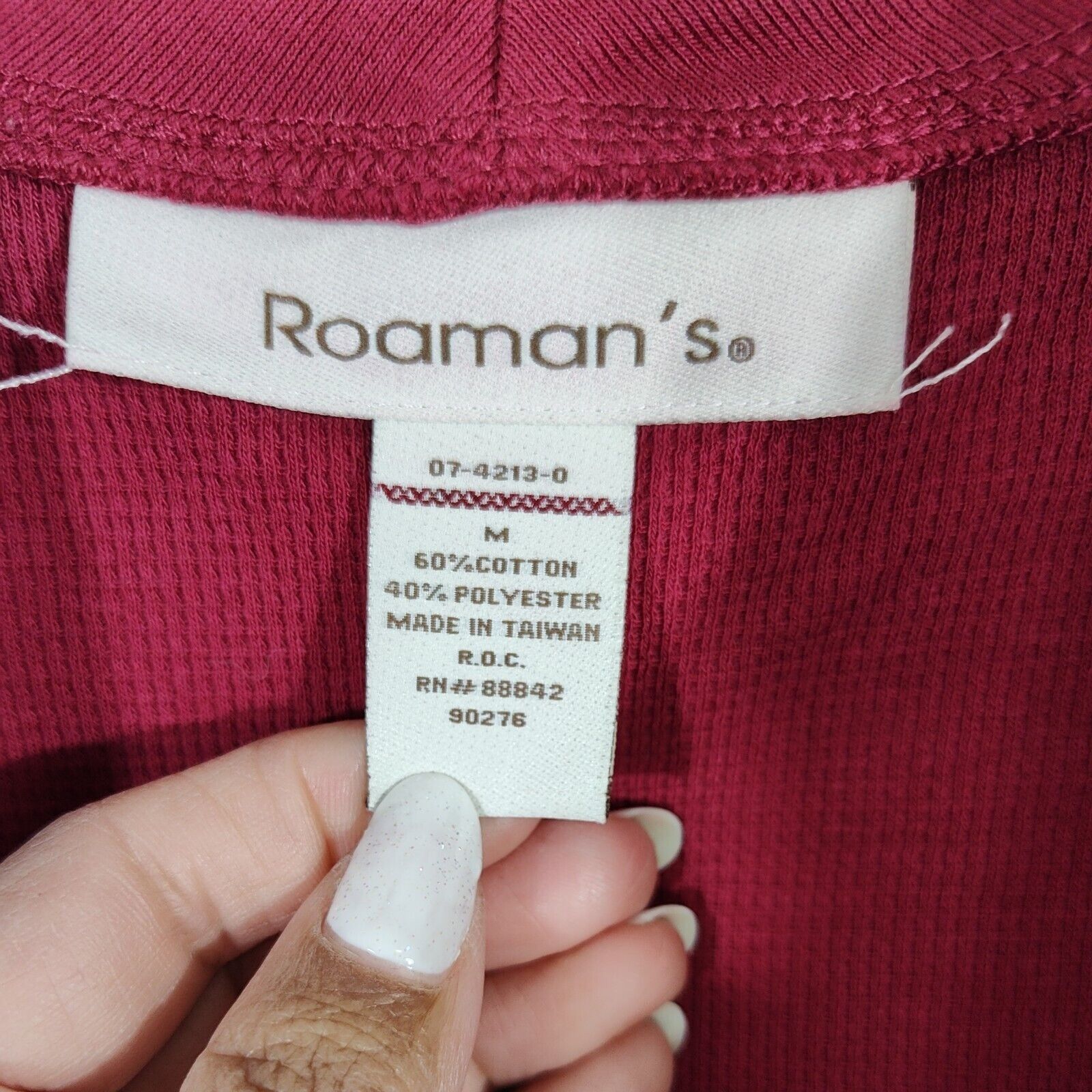Other Roamans Red Thermal Waffle Knit Top Women Size M Shawl Colla Size M / US 6-8 / IT 42-44 - 5 Thumbnail