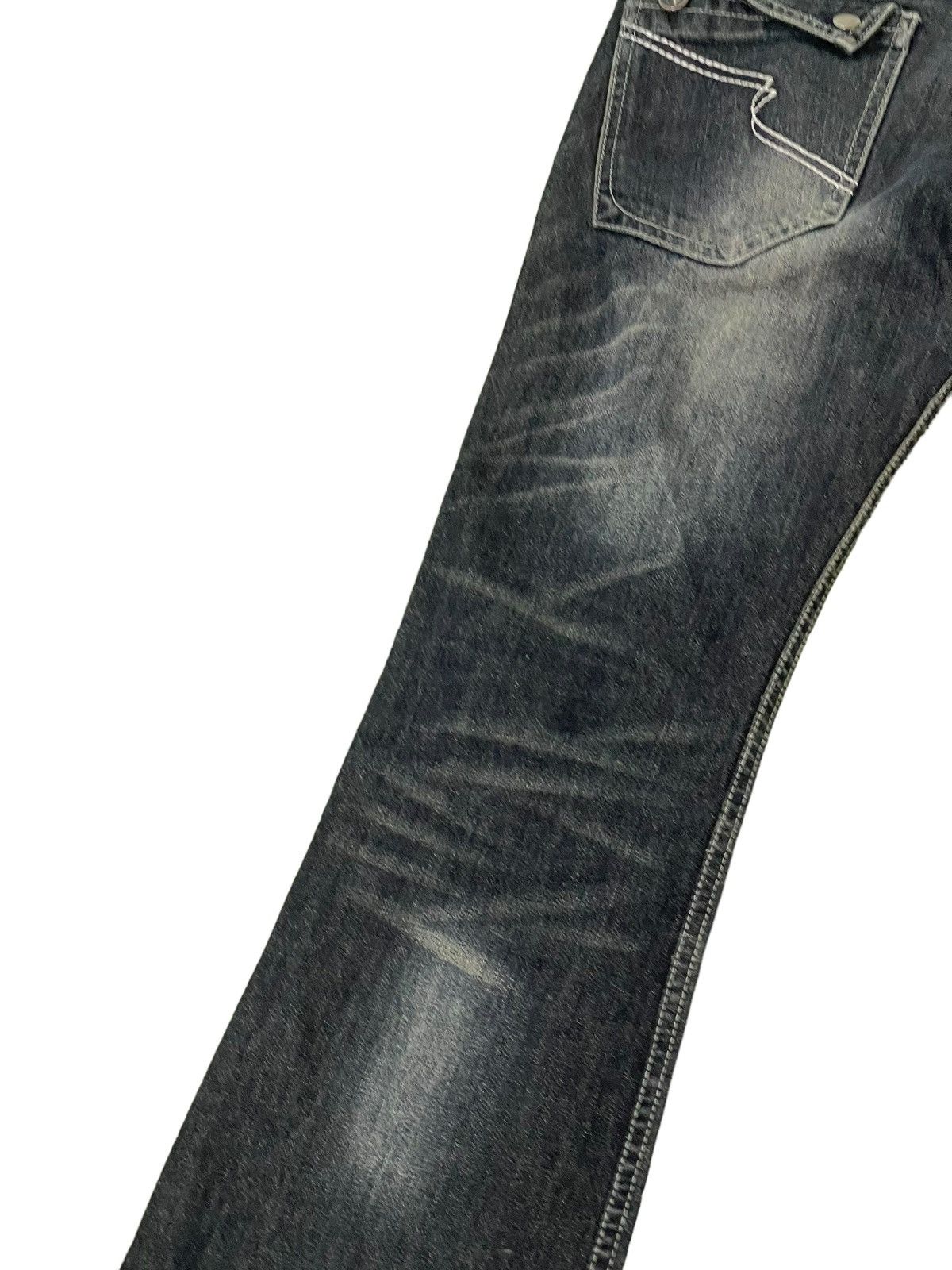 Japanese Brand Flare Jeans Semantic Design Faded Distress Boot Cut 8🟦8 Size US 31 - 17 Thumbnail