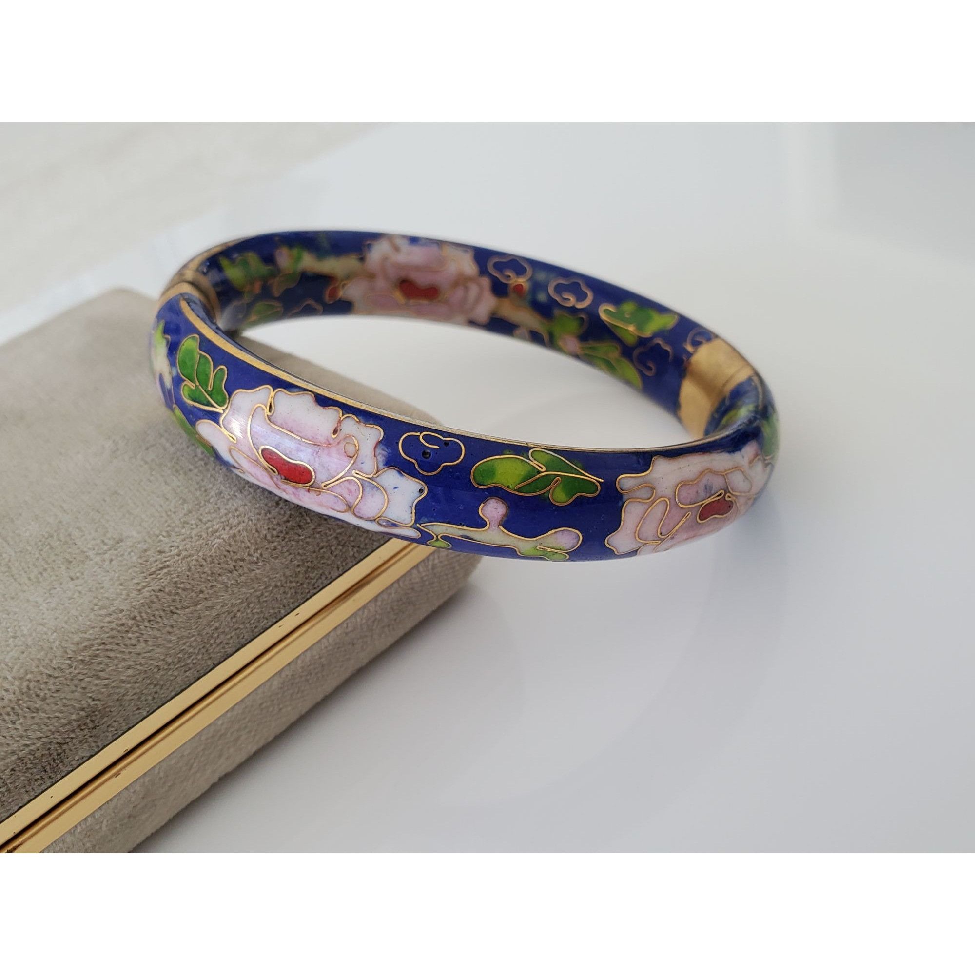 Other Vintage Blue Floral Cloisonne Bangle Bracelet Size ONE SIZE - 1 Thumbnail