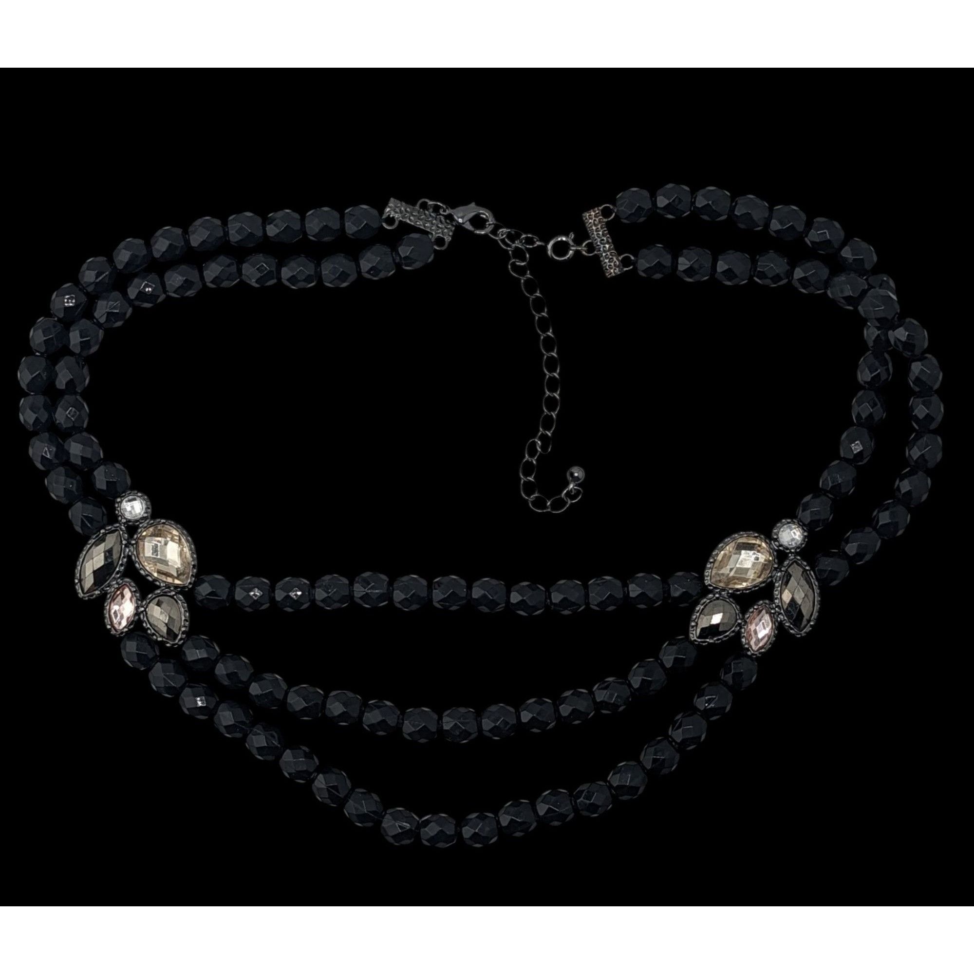Other Glam Goth Black Triple-Strand Beaded Necklace With Crystal A Size ONE SIZE - 6 Thumbnail