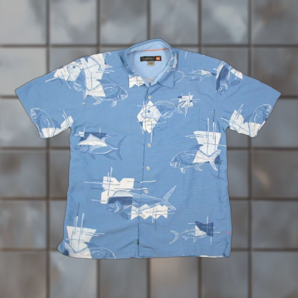Quiksilver Quiksilver Waterman Shirt Mens Large Blue Button Up Hawaiian Camp Fish Tiki Size US L / EU 52-54 / 3 - 1 Thumbnail