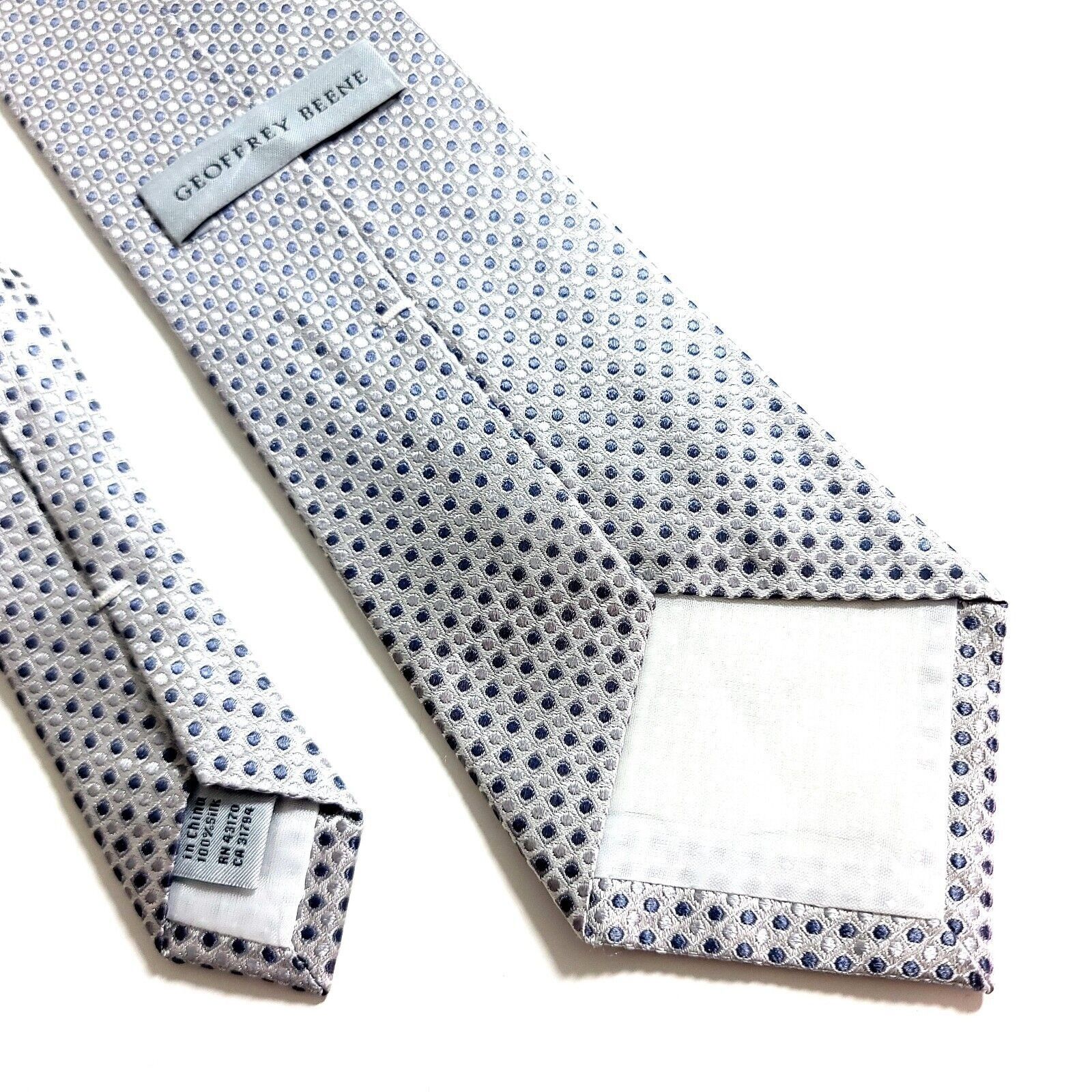 Designer Geoffrey Beene Silver White Gray Blue Geometric Woven Silk T Size ONE SIZE - 5 Thumbnail