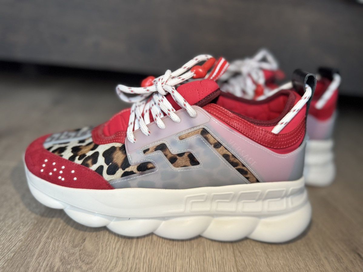 Versace Versace Suede/Pony Hair Chain Reaction Sneakers Leopard Red Size US 8 / EU 41 - 4 Thumbnail