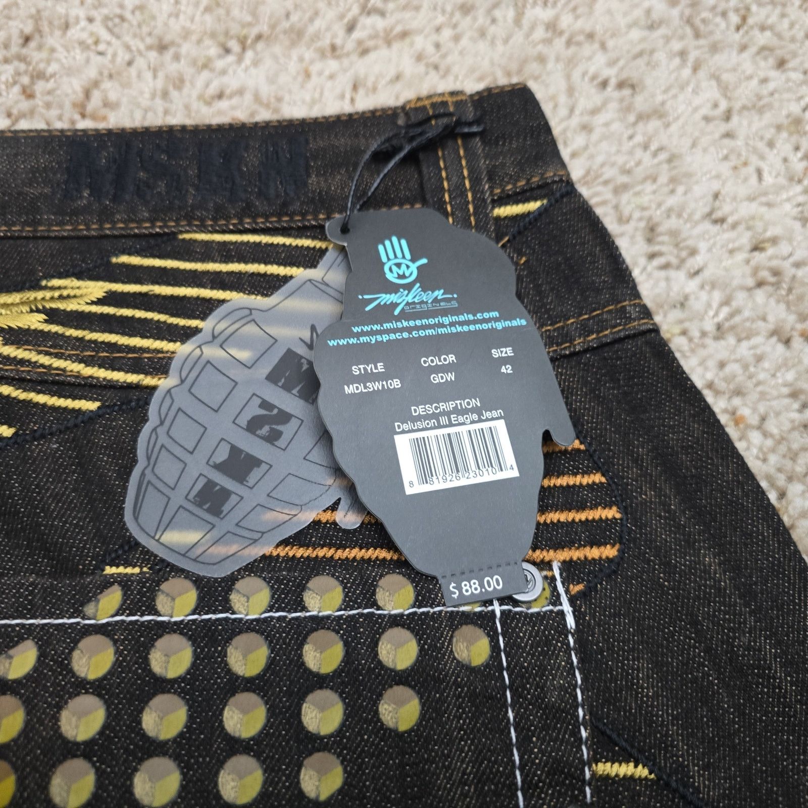 Vintage NOS DS Vintage Y2K Miskeen Baggy Eagle Denim Jeans 42x33 Size US 42 / EU 58 - 3 Thumbnail