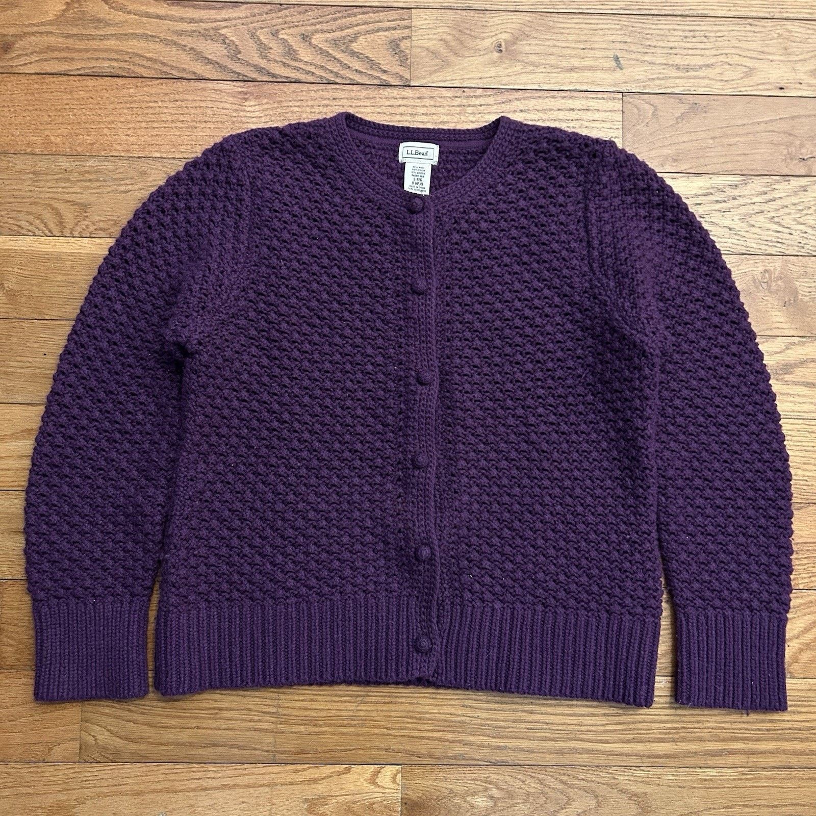 L.L. Bean Wool Angora Rabbit Hair Purple Loose Knit Cardigan Sweater Size L / US 10 / IT 46 - 1 Thumbnail