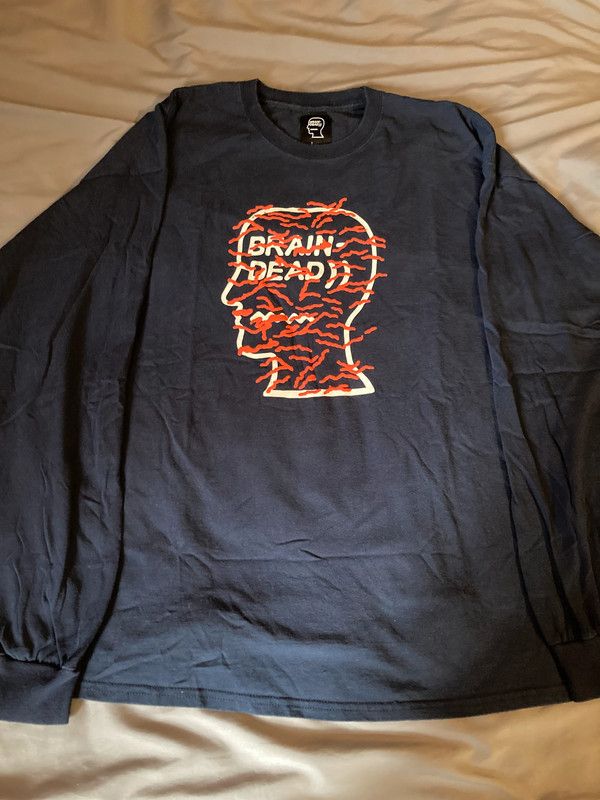 Brain Dead Brain Dead - Printed Logo LS Tee - XL Navy Size US XL / EU 56 / 4 - 1 Thumbnail