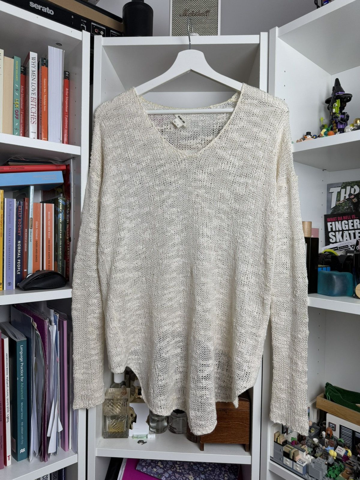 Designer × Helmut Lang Helmut lang asymmetrical crochet silk sweater S archive opium Size S / US 4 / IT 40 - 1 Thumbnail