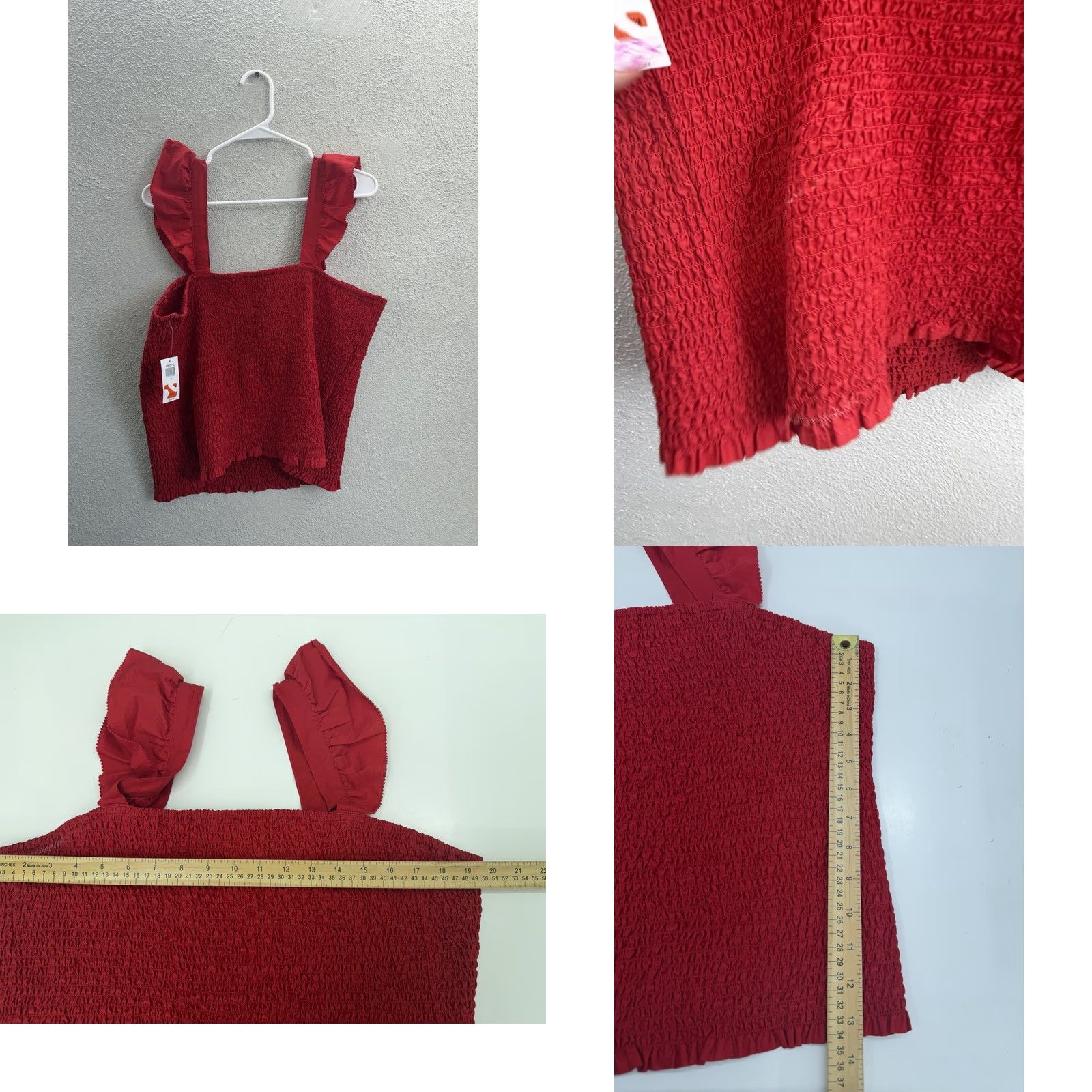 Old Navy Old Navy Tank Top Womens XL Red Fitted Crop NWTs Smocked Ruffle Sleeveless Top Size XL / US 12-14 / IT 48-50 - 8 Thumbnail