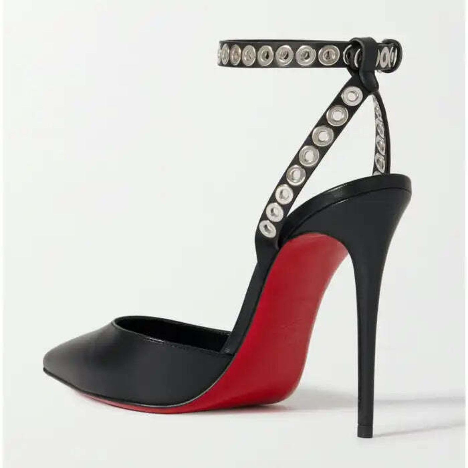 Christian Louboutin Pumpaclou 100 Black Leather Ankle Strap Stud Heel Pump 38.5 Size US 8.5 / IT 38.5 - 8 Thumbnail