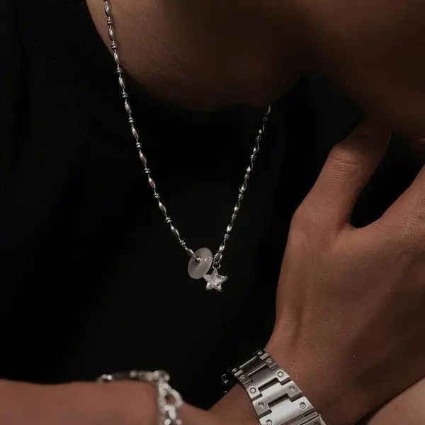 Jewelry Silver Star Charm Men's Chain Necklace, Stylish Pendant Size ONE SIZE - 8 Thumbnail