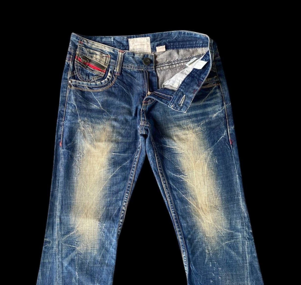 Japanese Brand VINTAGE LOLITA FLARED MUD-WASH RUSTY CLAWMARKS TWISTED SEAM Size US 29 - 6 Thumbnail