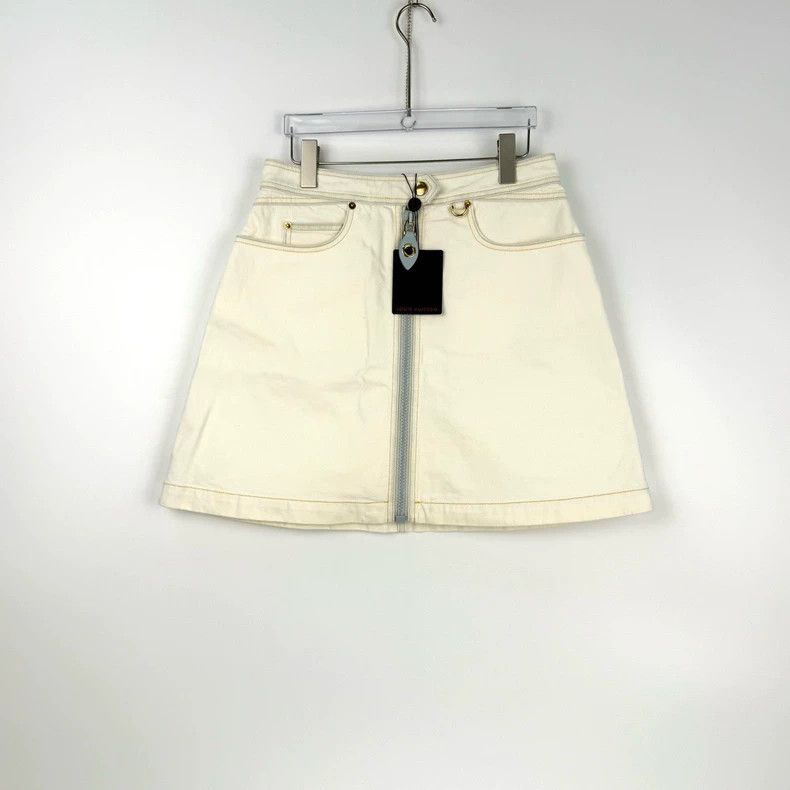 Louis Vuitton Louis Vuitton Off-white leather zip-up denim skirt 2505-Nex Size 39" - 3 Thumbnail
