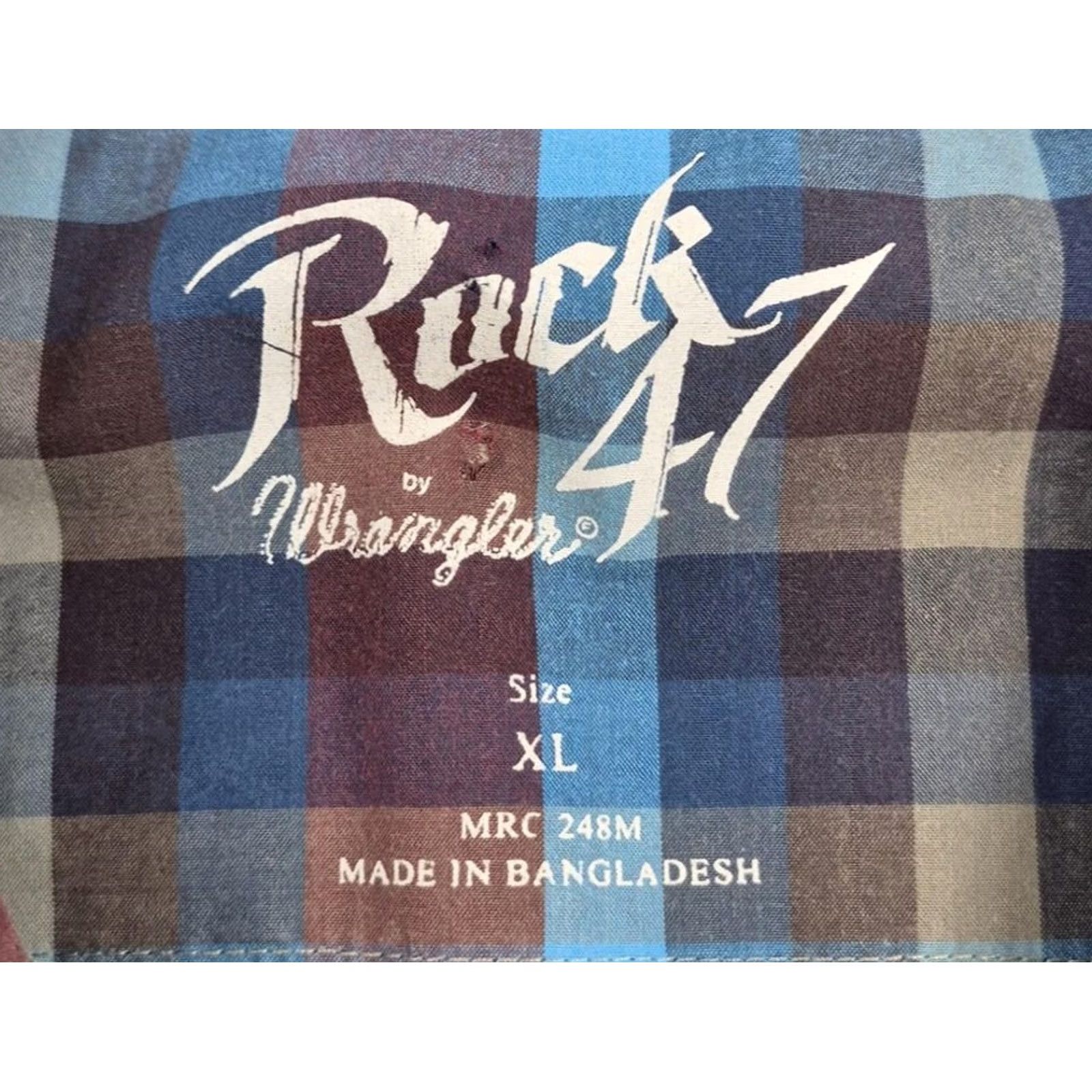 47 Rock 47 Wrangler Shirt Mens XL Blue Plaid Long Sleeve Western Snap Embroidered Size US XL / EU 56 / 4 - 6 Thumbnail