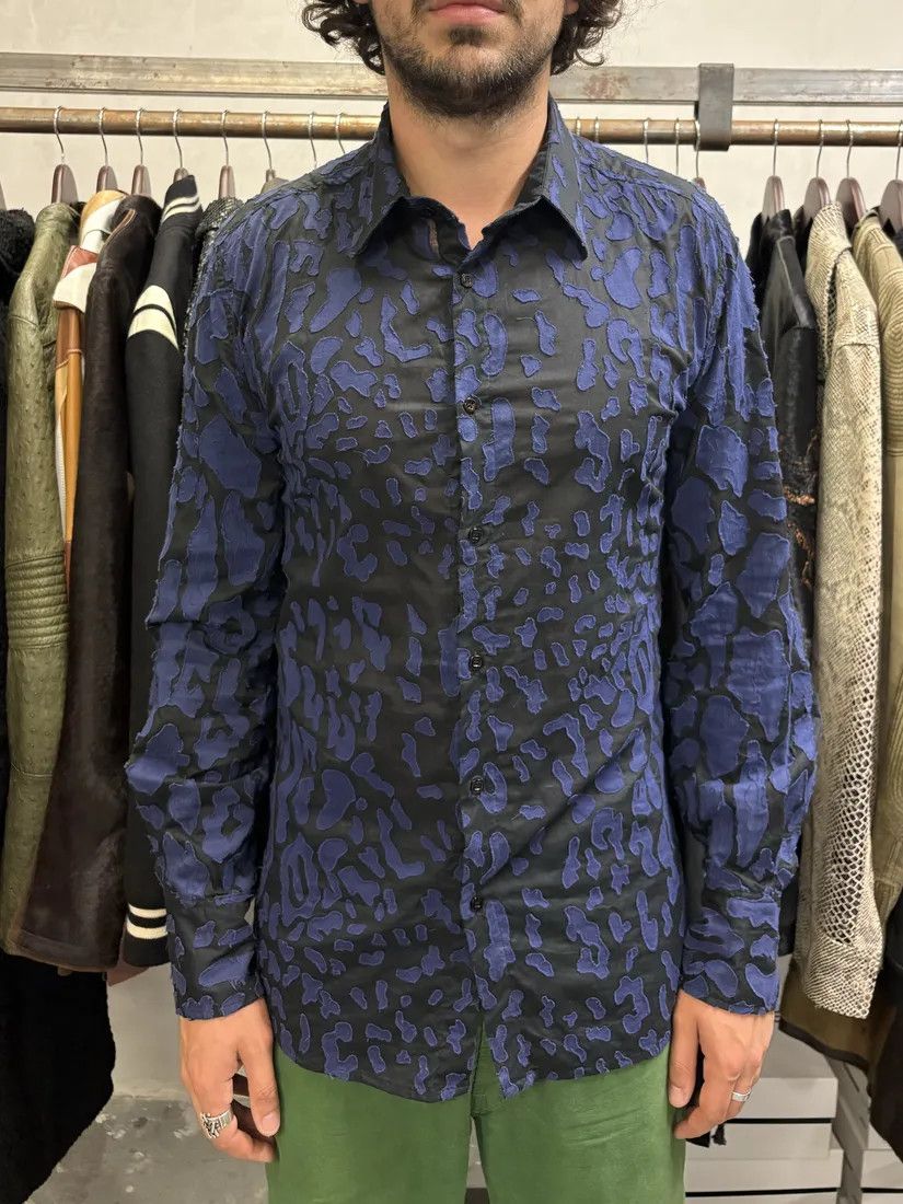 Roberto Cavalli × Vintage 2000s Roberto Cavalli Blue Geometrical Patchwork Black Shirt Size US S / EU 44-46 / 1 - 4 Thumbnail
